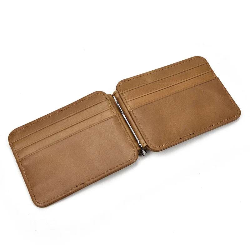 Small Men's Leather Clip Wallet with Coin Pocket & Card Slot Cash Holder - VacationGrabs