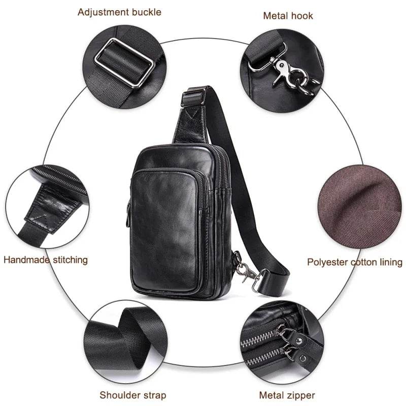 100% Genuine Leather Sling Bag Messenger Bag for Men Black - VacationGrabs