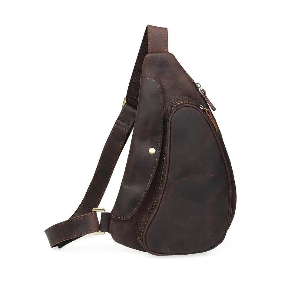 Genuine Leather Chest Bag Crazy Horse Vintage Crossbody Sling - VacationGrabs