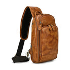 Soft Cowhide Men's Chest Bag Crossbody USB Sling Outdoor Pack - VacationGrabs