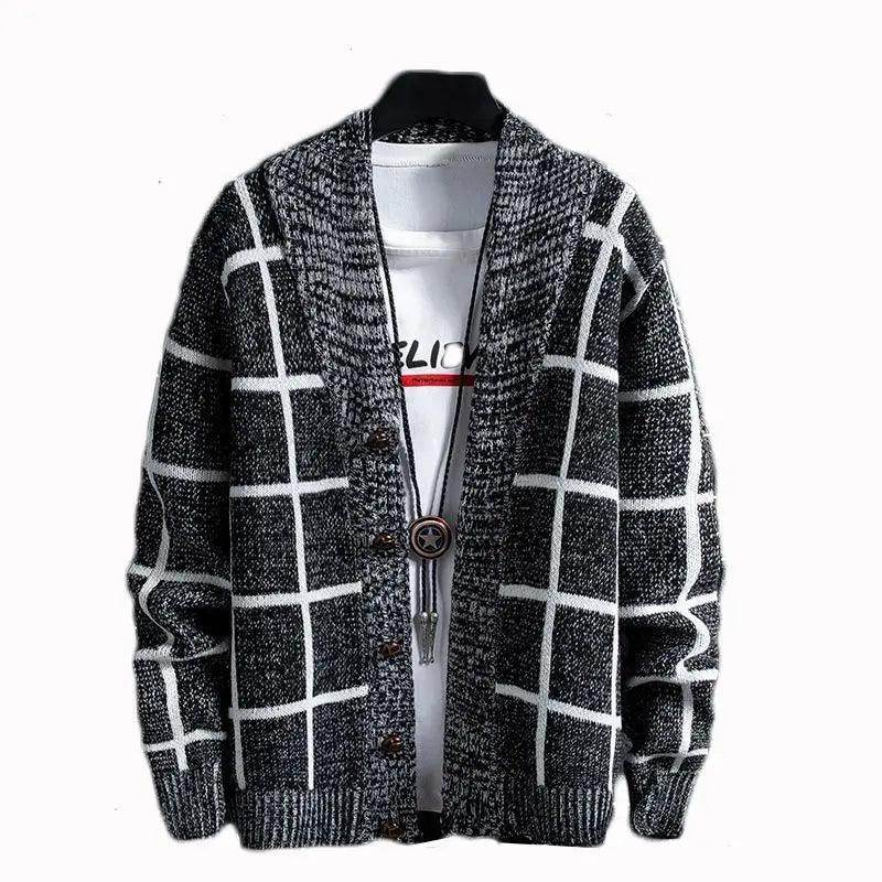 Men's Sweaters Mens Shawl Collar Block Plaid Cardigan