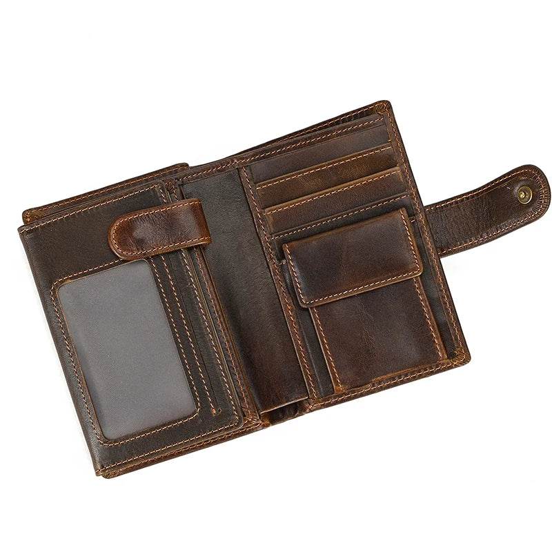 Luxury Full Grain Leather Short Wallet for Men 3-Fold Pure Leather - VacationGrabs