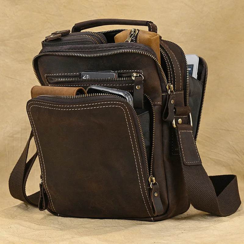 Vintage Leather Shoulder Bag – Men's Crossbody Messenger Bag - VacationGrabs
