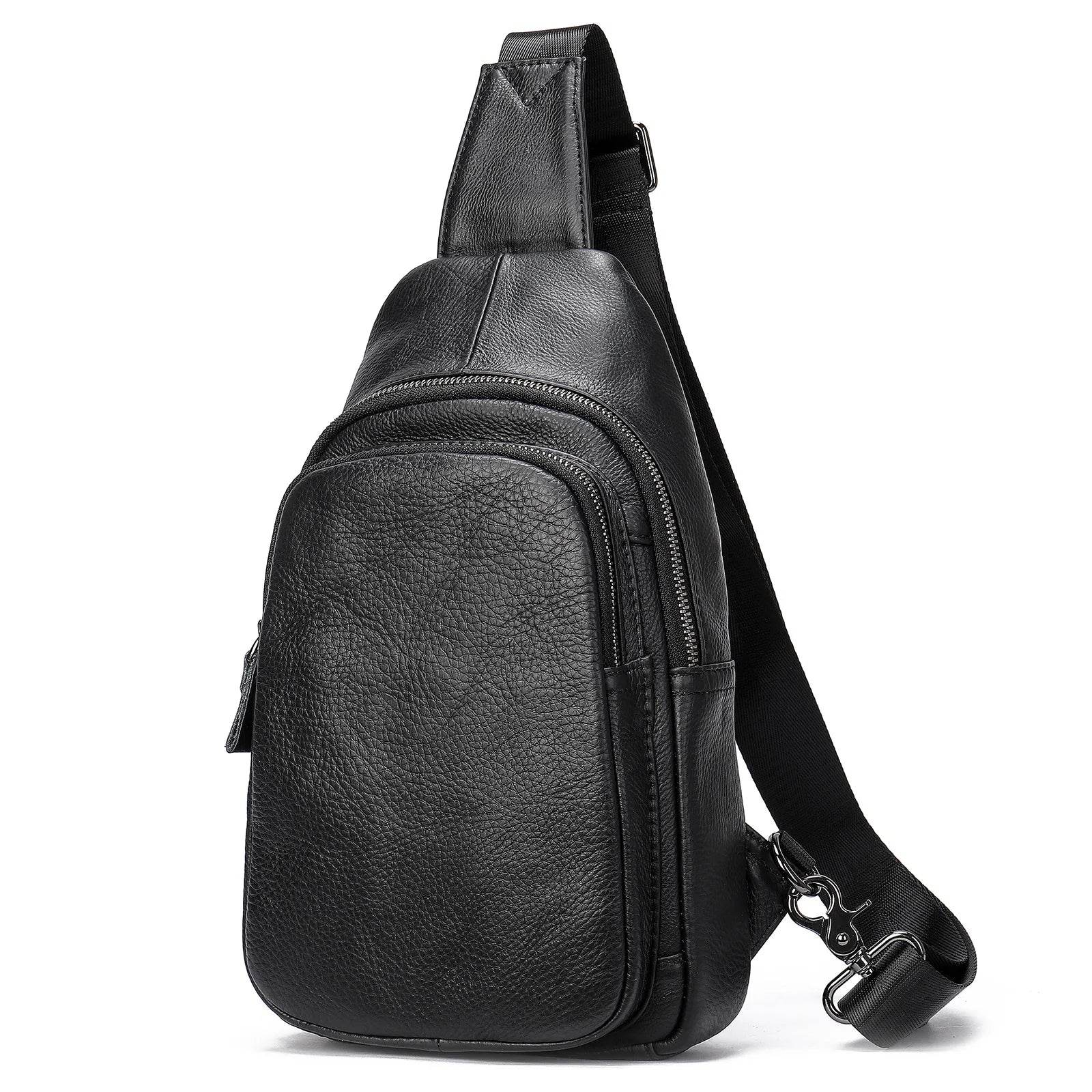 Summer Men Chest Bag Genuine Leather Crossbody Black Coffee Sling - VacationGrabs