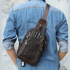Leather Chest Bag Alligator Pattern Men's Crossbody Shoulder Bag - VacationGrabs