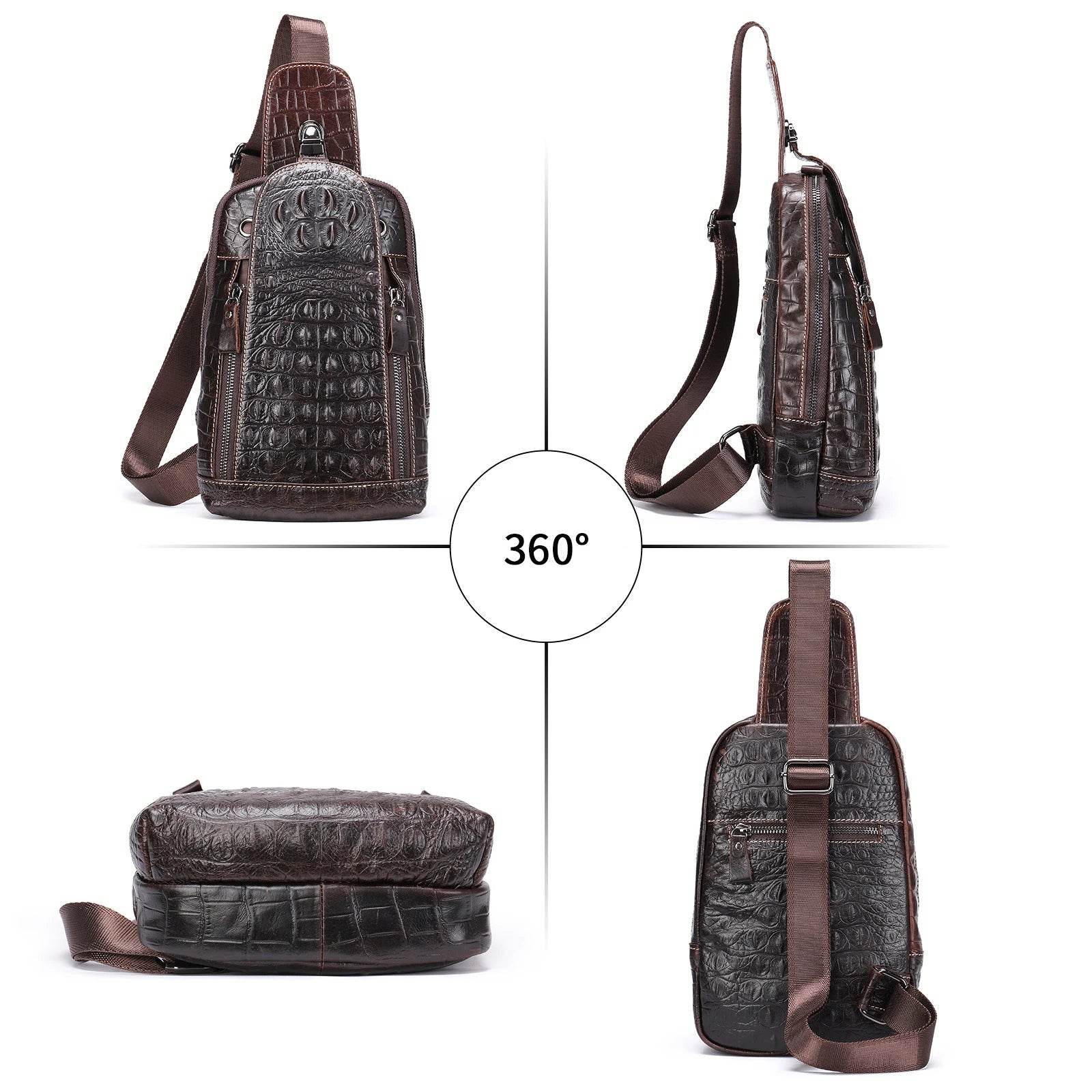 Leather Chest Bag Alligator Pattern Men's Crossbody Shoulder Bag - VacationGrabs