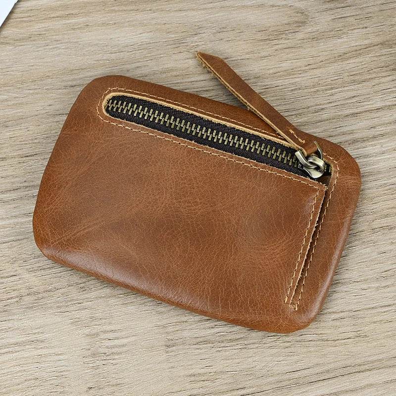 Mini Coin Purse Genuine Leather Real Cowhide Small Wallet with Key Ring - VacationGrabs