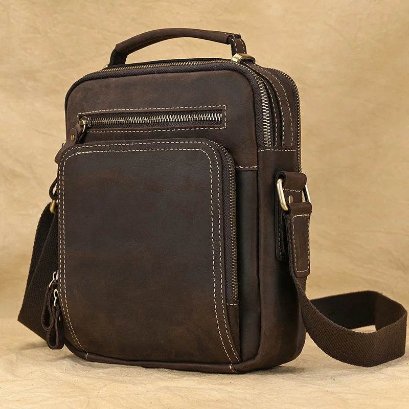 Vintage Leather Shoulder Bag – Men's Crossbody Messenger Bag - VacationGrabs