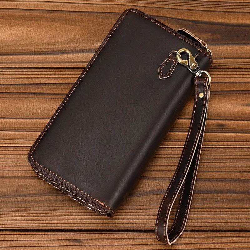 Retro Real Leather Wallet for Men Business Casual with Double Zipper - VacationGrabs