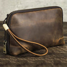 Brown Genuine Leather Clutch Bag for Travel & Toiletries - VacationGrabs