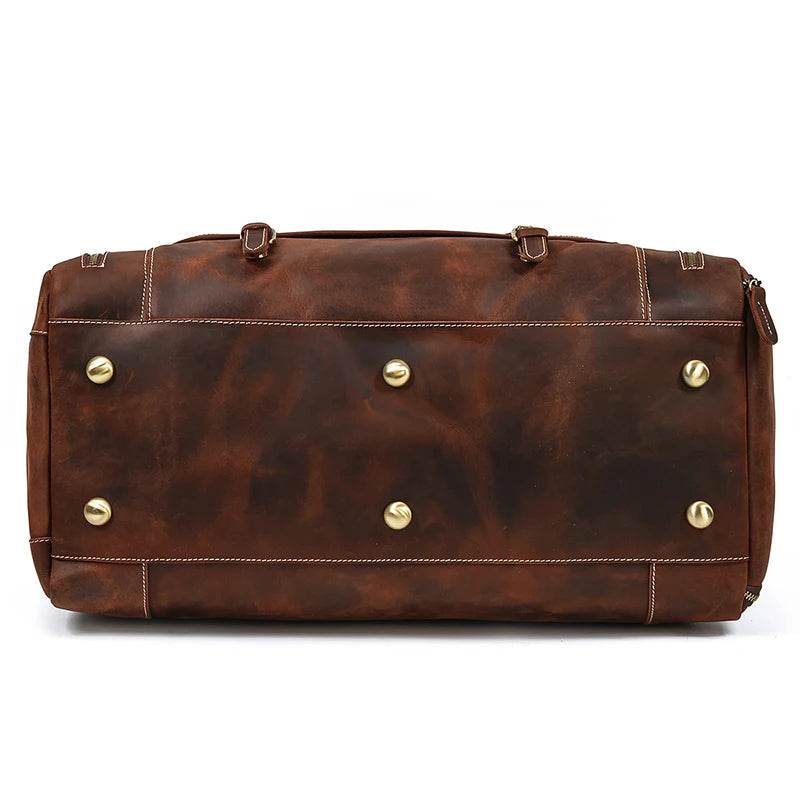 Genuine Leather Travel Duffel Bag High-Capacity wShoe Compartment - VacationGrabs
