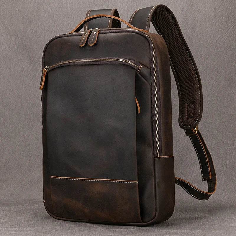 Vintage Men's Crazy Horse Leather Backpack Travel Rucksack Bag - VacationGrabs
