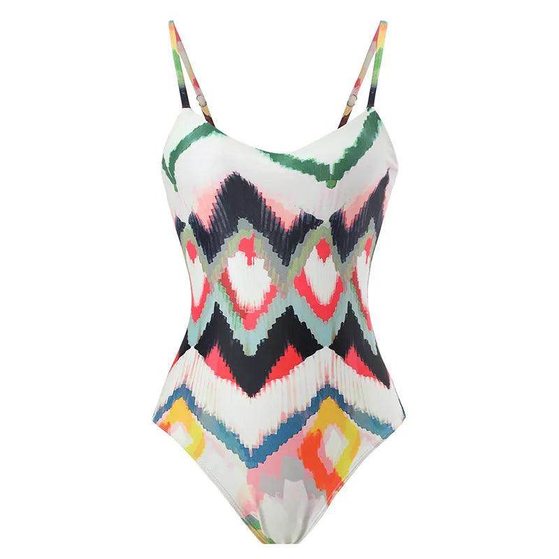 Retro One Piece Swimsuit Skirt Swimwear - VacationGrabs