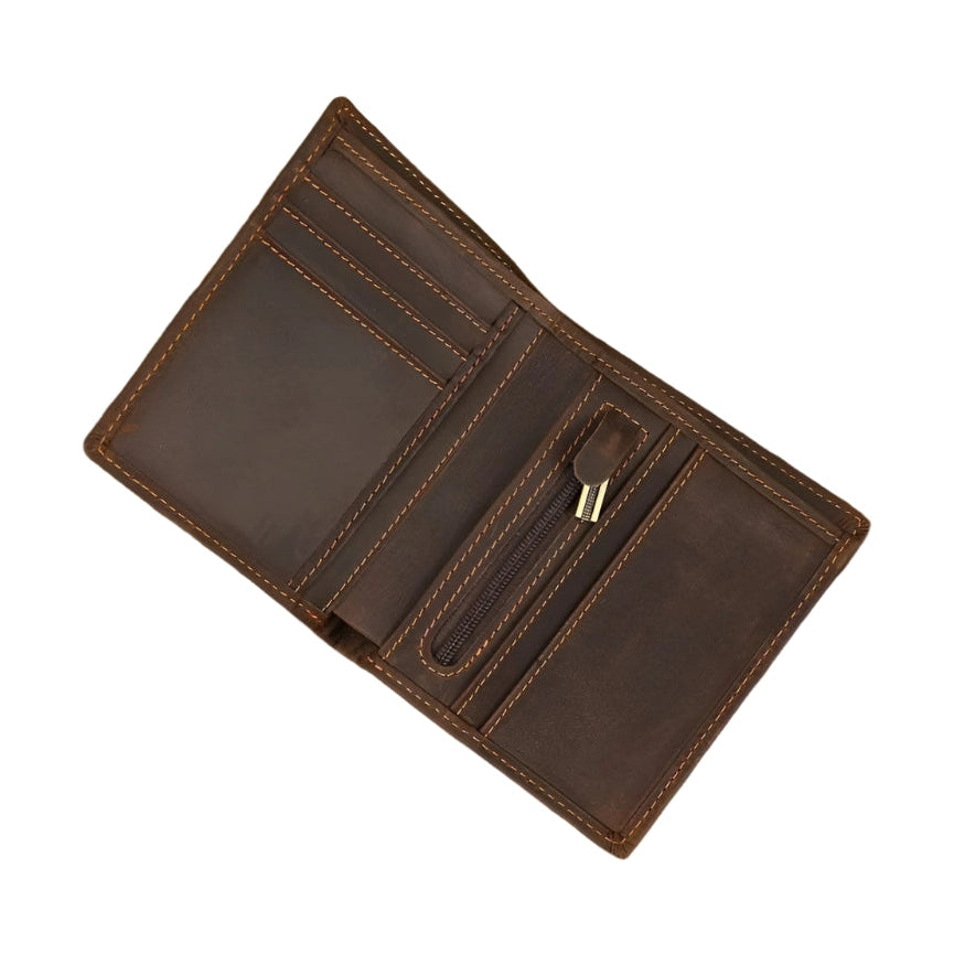 Genuine Leather Short Wallet for Credit Cards & Sim Cards with Zipper - VacationGrabs