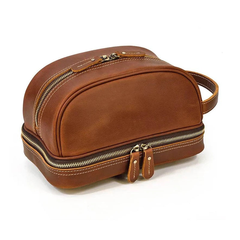 Crazy Horse Genuine Leather Small Travel Toiletry Bag - VacationGrabs