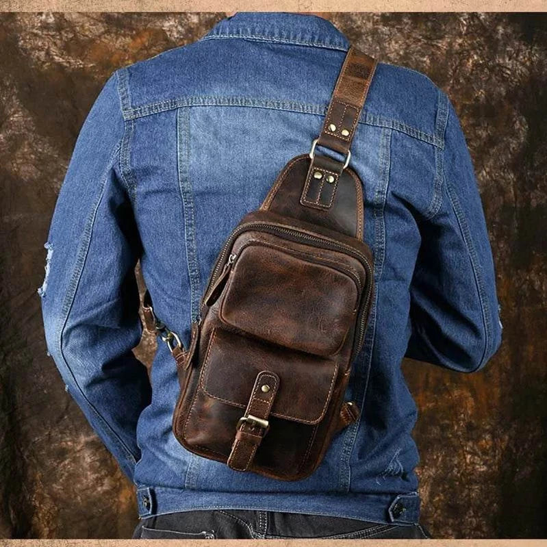 Men’s Leather Chest Bag Big Capacity Sling Crossbody Bag - VacationGrabs