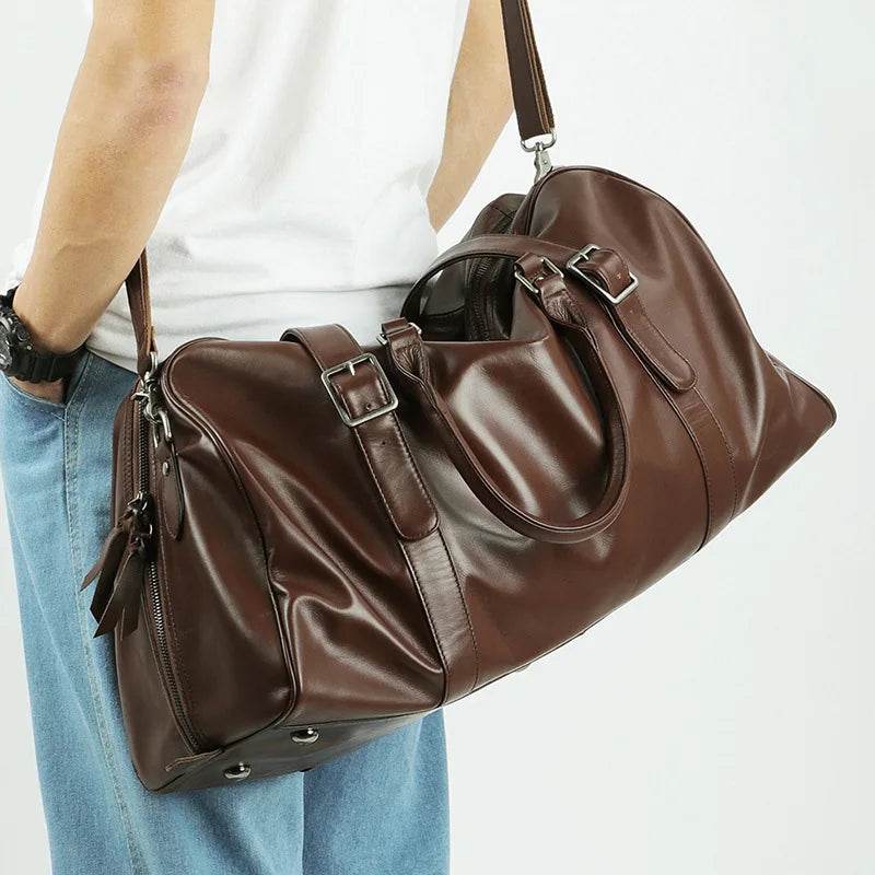 Trendy Men's Leather Duffel – Large Sports Gym Carry-on Bag - VacationGrabs