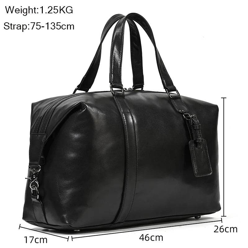Soft Cowskin Leather Duffle Bag for Men & Women Weekend Travel - VacationGrabs