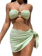 Women's Pretty Bikini Three-Piece Halter Split Swimsuit - VacationGrabs