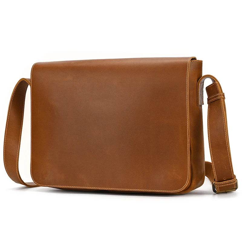 Vintage Crazy Horse Leather Men's Briefcase Laptop Messenger Bag - VacationGrabs