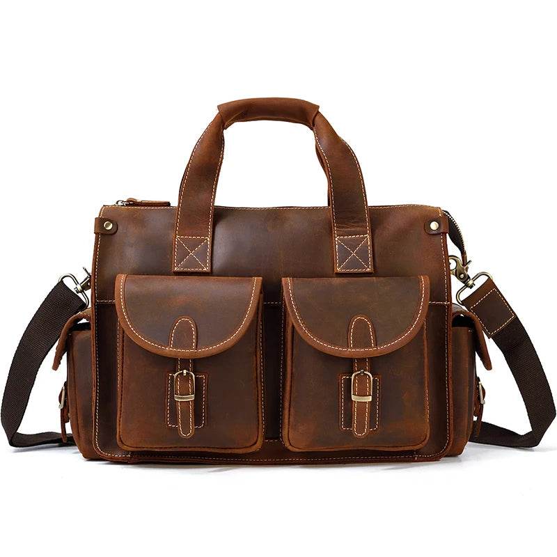 Top Grade Men’s Leather Briefcase with Shoulder Strap Handbag - VacationGrabs