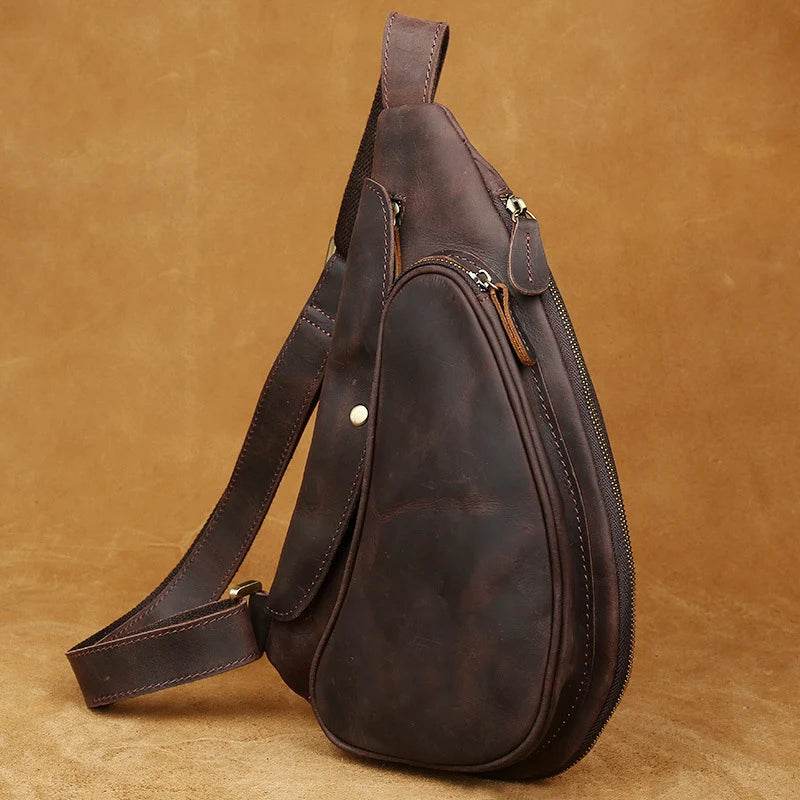 Genuine Leather Chest Bag Crazy Horse Vintage Crossbody Sling - VacationGrabs