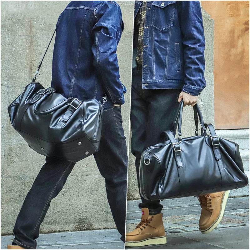 Trendy Men's Leather Duffel – Large Sports Gym Carry-on Bag - VacationGrabs