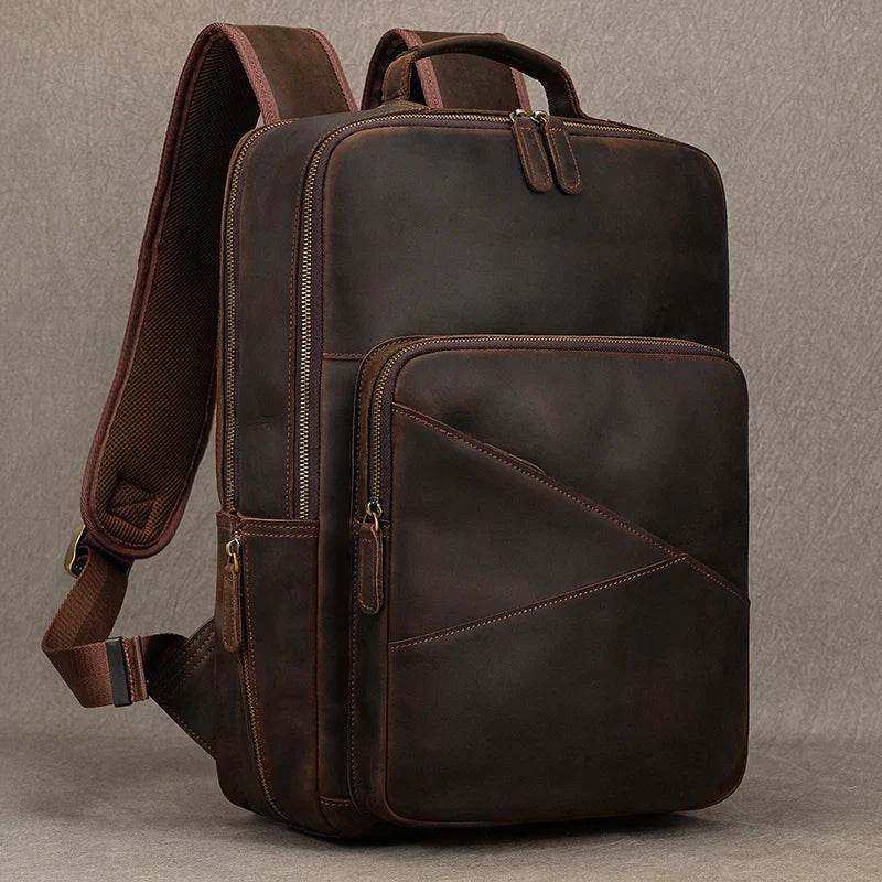 Multifunctional Leather Laptop Backpack for Men Teenager Travel - VacationGrabs