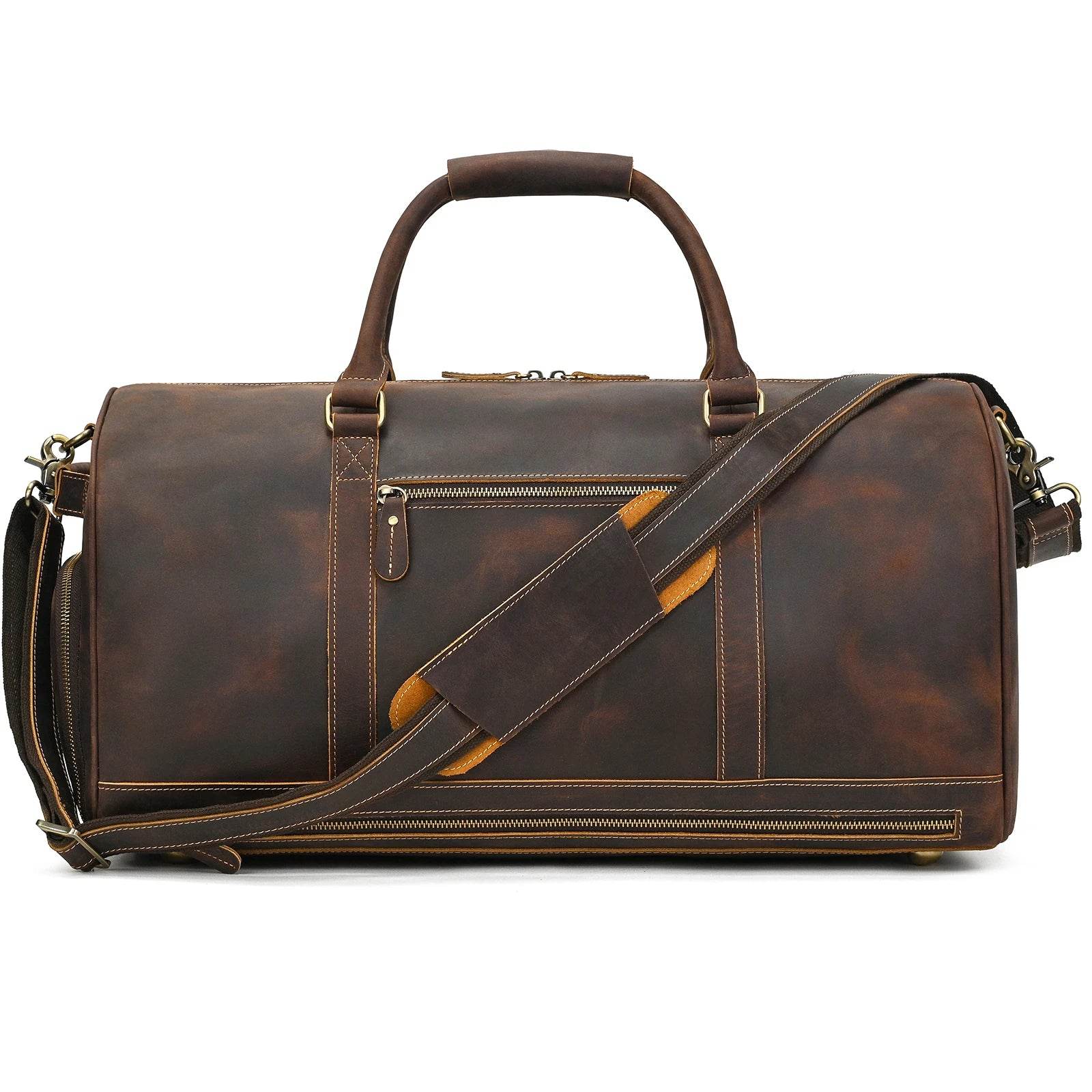 Men's Genuine Leather Travel Bag – Luggage with Shoe Compartment - VacationGrabs