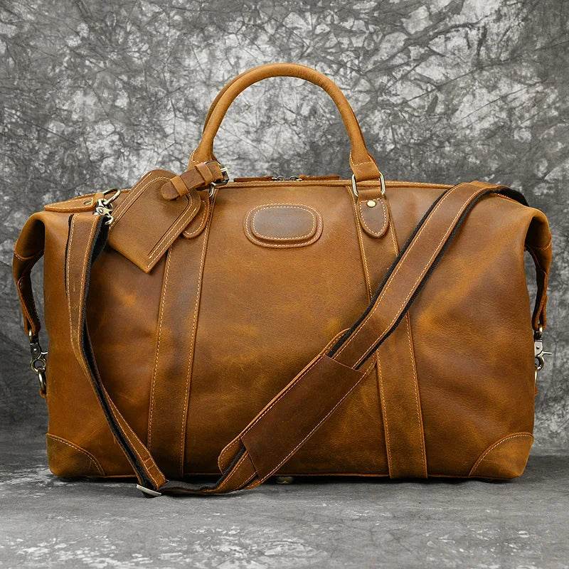 Vintage Genuine Leather Weekender Bag for Men Cowskin Travel Tote - VacationGrabs