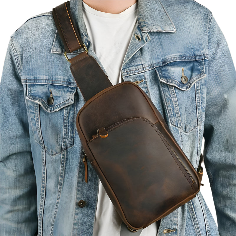 Casual Leather Chest Bag Retro Men's Crossbody Outdoor Sling Bag - VacationGrabs