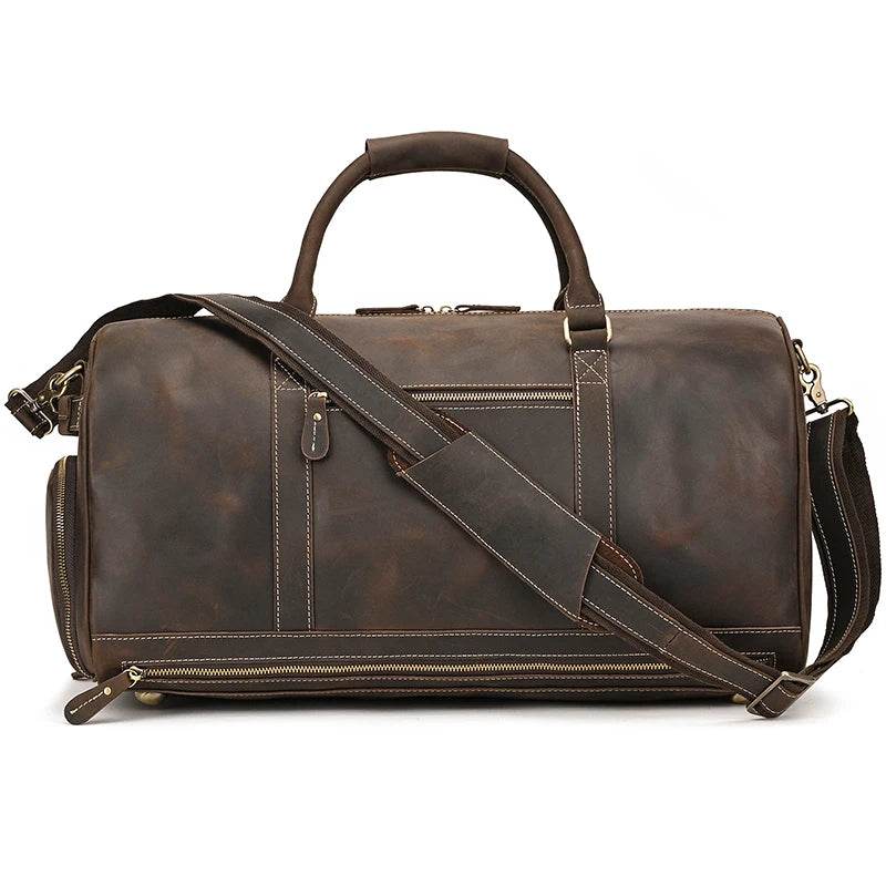 Super Large 62cm Men's Leather Duffel Travel Bag – Vintage Style - VacationGrabs