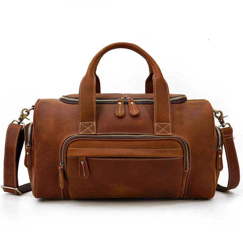 Gym Travel Bag Genuine Leather Men Large Capacity Weekend Duffle - VacationGrabs