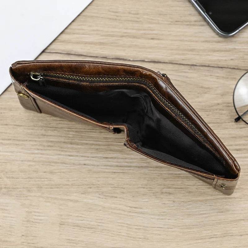 Genuine Leather Short Wallet for Men Bifold Coin Holder Card Purse - VacationGrabs