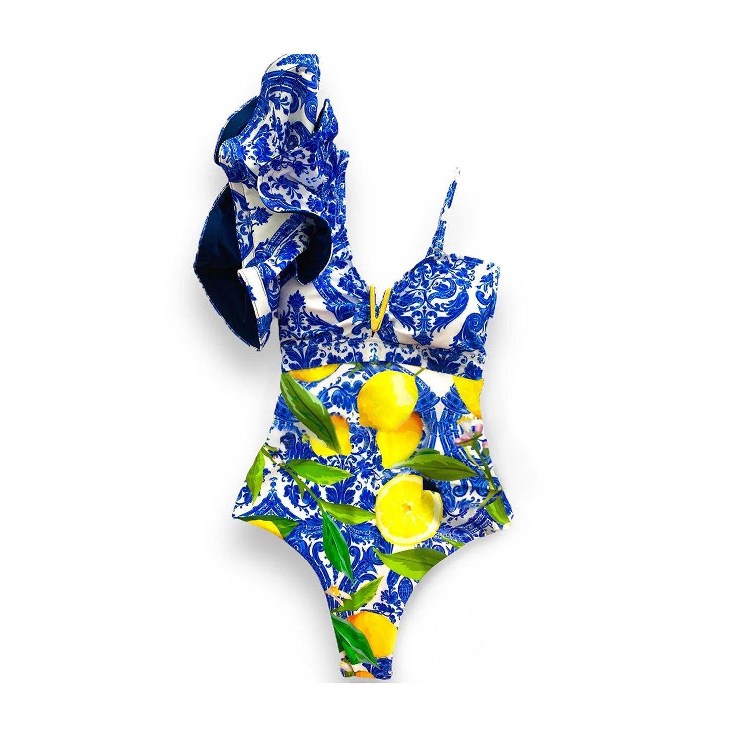 Women's Ruffle Sleeve Deep-V Bathing Suit - VacationGrabs