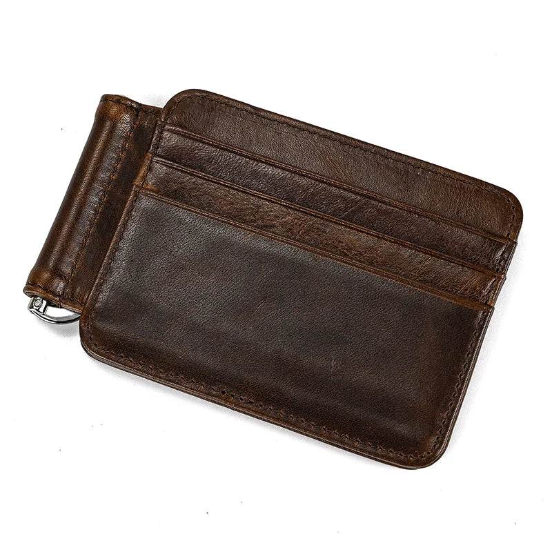 Small Men's Leather Clip Wallet with Coin Pocket & Card Slot Cash Holder - VacationGrabs