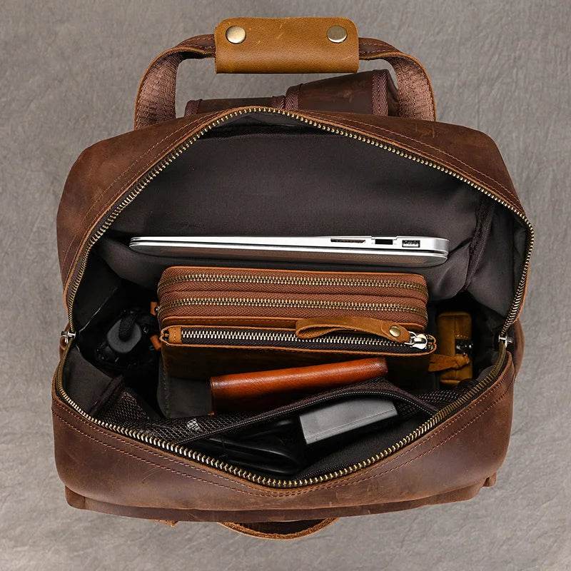 Leather Backpack for Camera DSLR Genuine Travel Bag Large - VacationGrabs