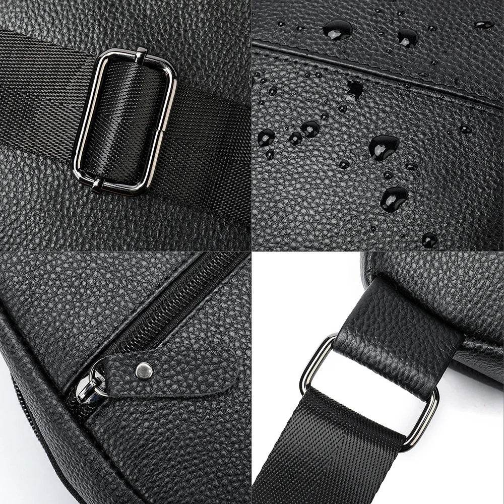 Men's Leather Chest Bag Crossbody Sling Travel Business Bag - VacationGrabs