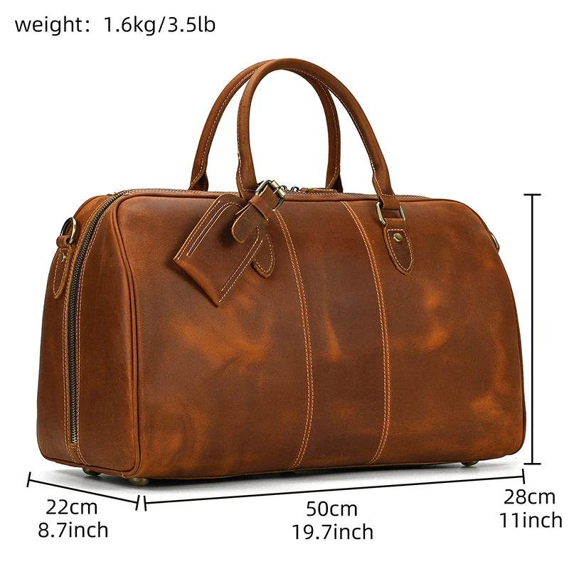 Real Leather Travel Weekender Bag for Men & Women Genuine Duffle - VacationGrabs