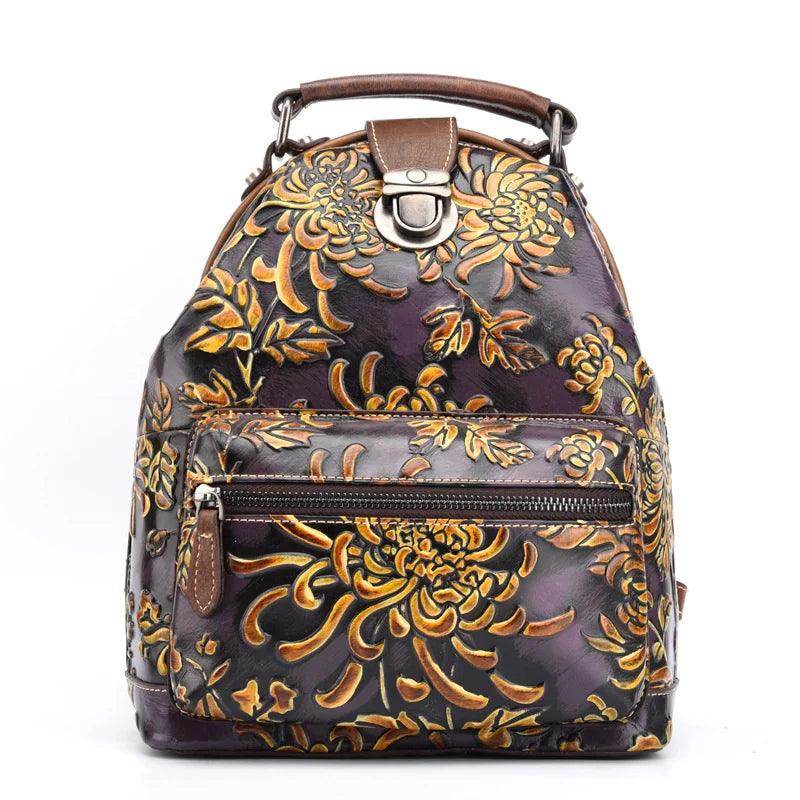 Luggage & Bags - Backpacks Floral Pattern Travel Bag Retro Genuine Leather