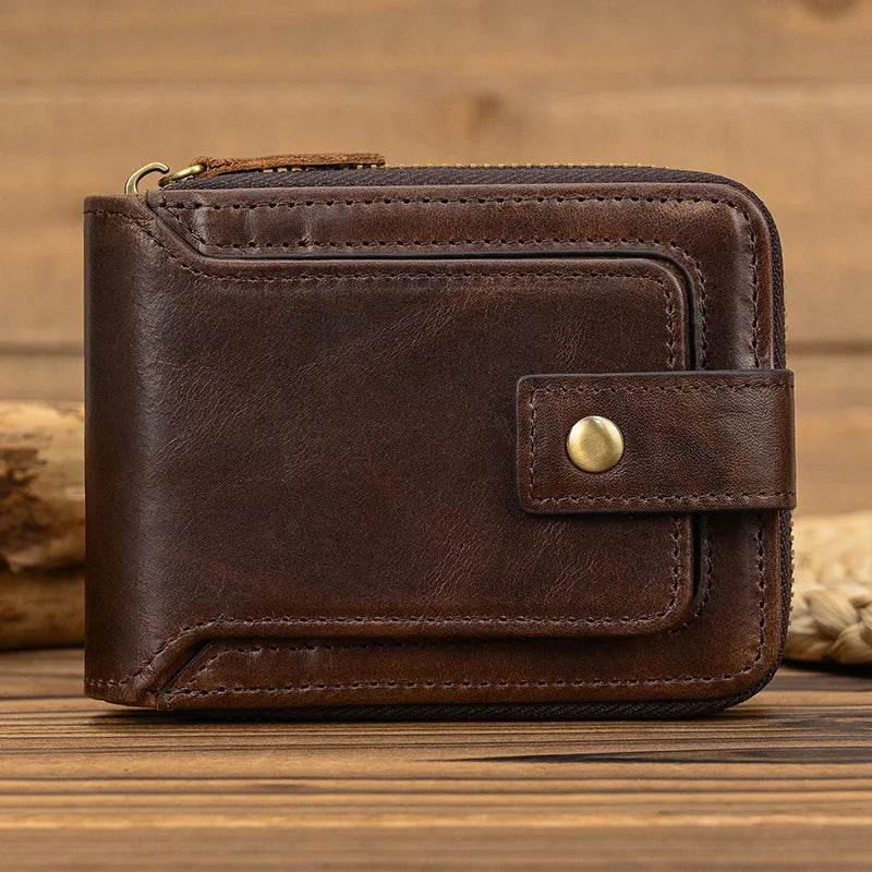 Genuine Leather Short Wallet for Men & Women 2-Fold Coin Purse - VacationGrabs