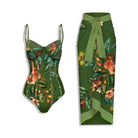 Green Floral Swimwear Womens One Piece + Cover Up - VacationGrabs