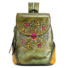 Retro Embossed Floral Backpack For Women Genuine Leather - VacationGrabs