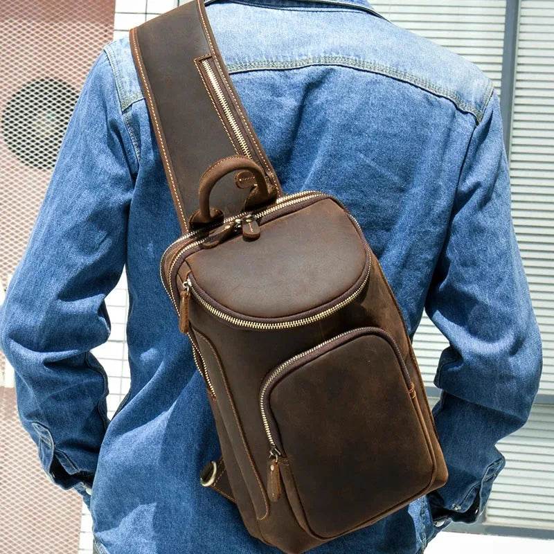 Leather Waist Bag Vintage Chest Pack Sling Bag for Men - VacationGrabs