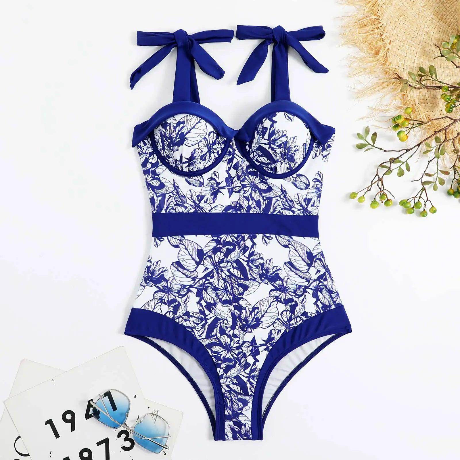 Tie-Shoulder Swimwear One-Piece and Wrap - VacationGrabs