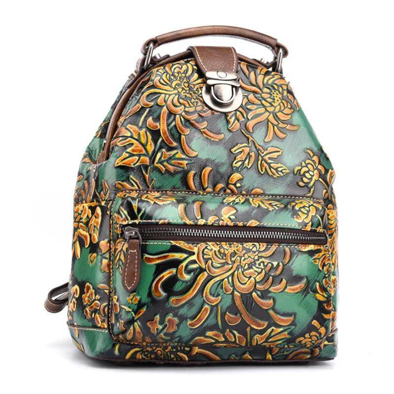 Floral Retro Leather Backpack - VacationGrabs