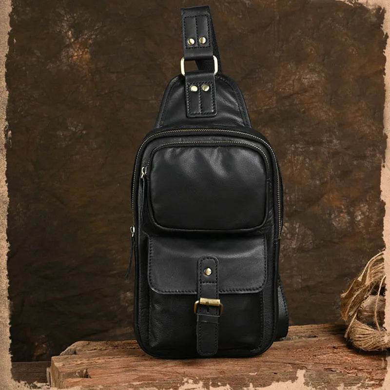 Men’s Leather Chest Bag Big Capacity Sling Crossbody Bag - VacationGrabs