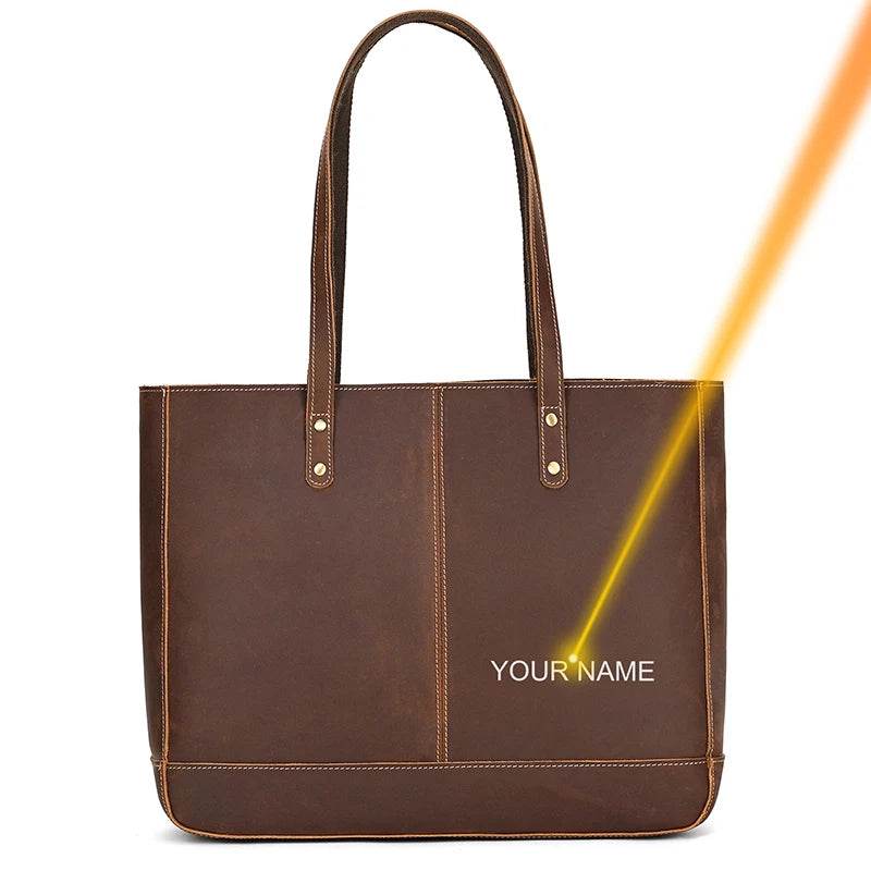 Genuine Leather Business Tote for Women with Makeup Bag Combo - VacationGrabs