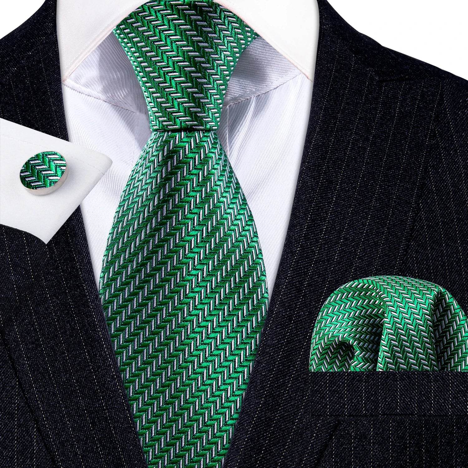 Green Silk Tie Set for Men: Multiple Shades Available - VacationGrabs