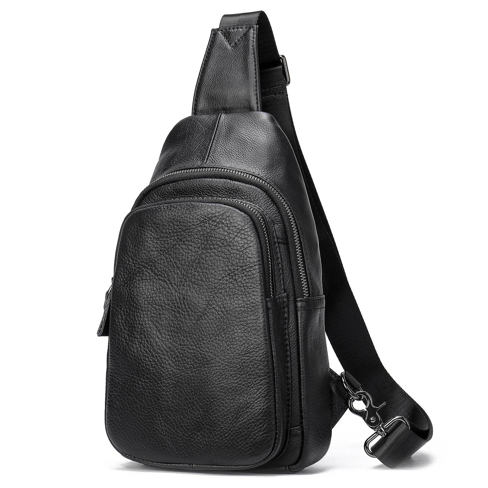 Summer Men Chest Bag Genuine Leather Crossbody Black Coffee Sling - VacationGrabs
